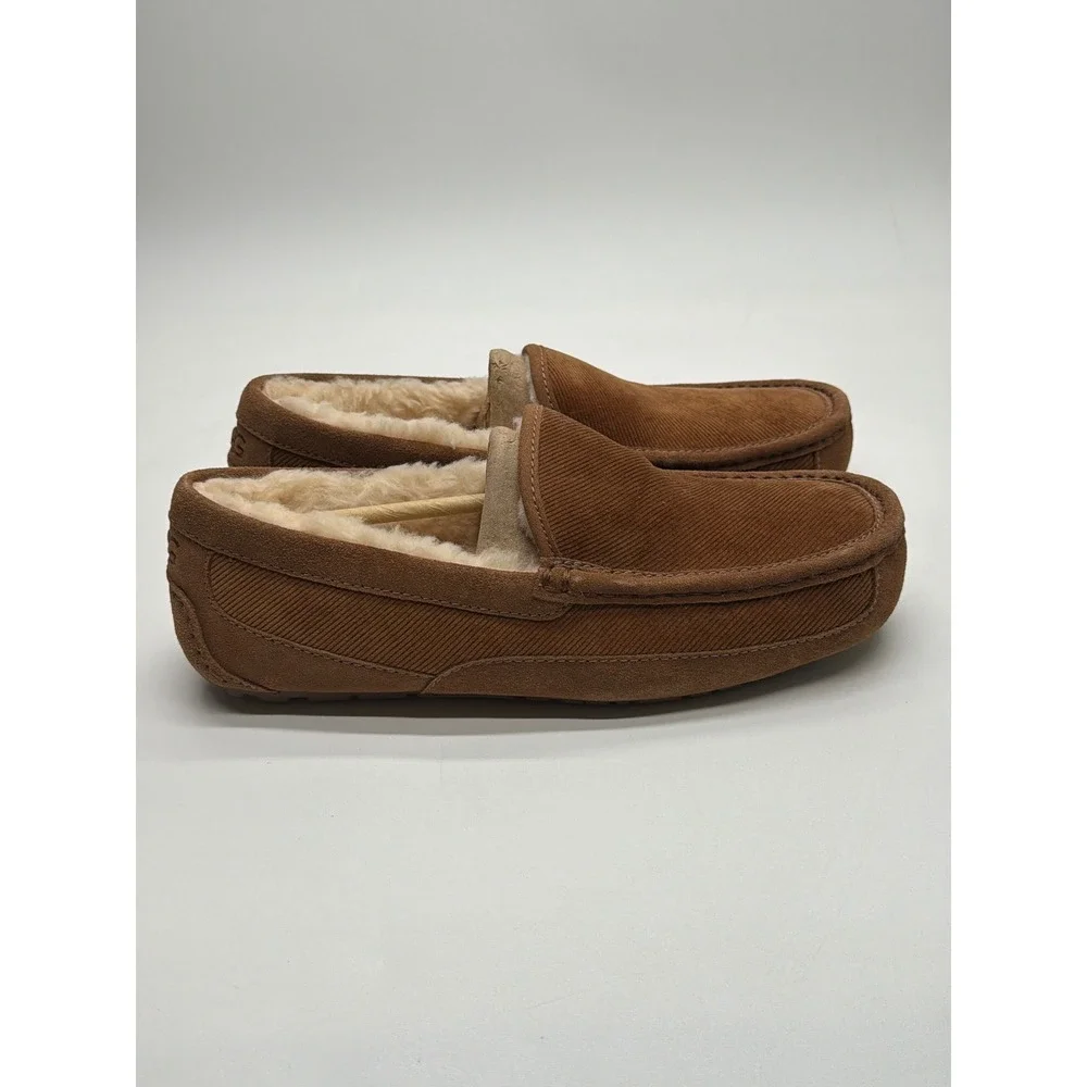 UGG Mens Ascot Corduroy II Chestnut Suede Moccasin Slippers 1125932 Size 9